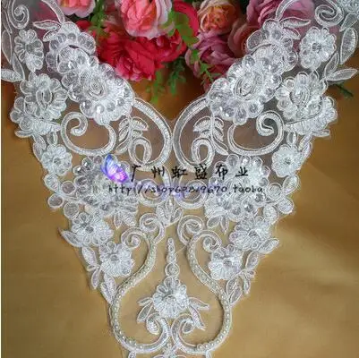 beaded 2pcs 2 шт. 3 типа ткань кружевной воротник красивый вышитый бисером цветок аппликация кружевной воротник DIY ремесло 39,5X20,5 см YL0038 - Цвет: beaded 2pcs