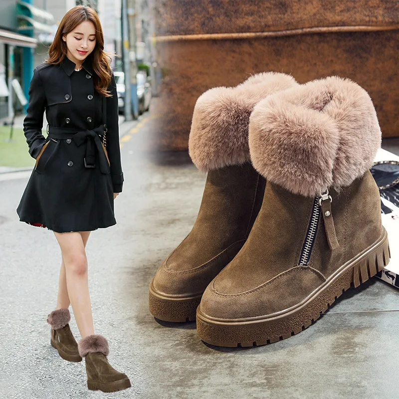 

Ms of new fund of autumn winter leather rabbit hair increased internal add wool fashion boots snow boots female students