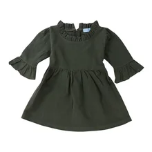 Модное зеленое платье с длинными рукавами для маленьких девочек милое детское платье с оборками