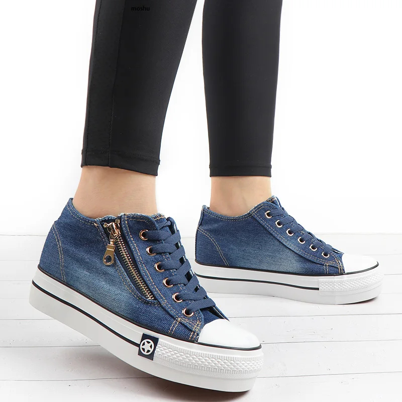 Women's Fabulous Denim Canvas Sneakers Model Show