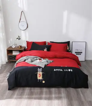 

42 Japanese style Bedding Set Quen King Size Flat Sheet Pillow Cases egyptian cotton Duvet Cover Quilt Cover cute cat Bed Cover