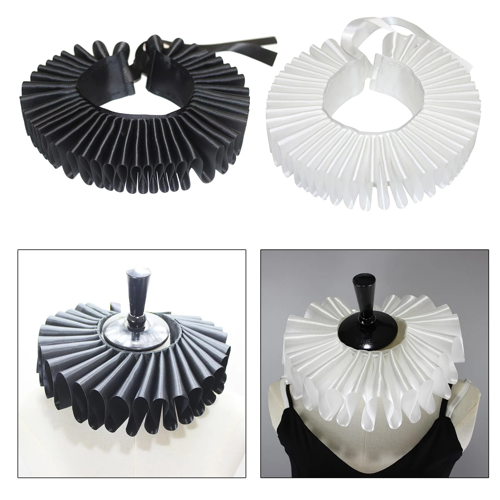 Victorian Elizabethan Ruffle Neck Clown Collar Satin Steampunk Scarf