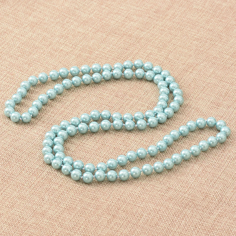 Wholesale Round Blue Pearl Chain 8mm For DIY NECKLACE Imitation Shell 36inch Ladies Women Female Party Gifts Jewel H87 | Украшения и