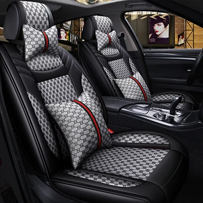 WLMWL кожаный чехол для автокресла для Nissan x-trail juke almera qashqai kicks note teana tiidaall чехлы для сидений с подогревом - Название цвета: Black gray pillow