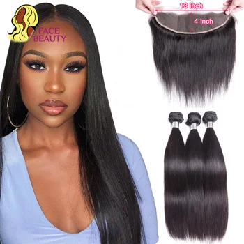

Facebeauty Bundles with Frontal Brazilian Human Hair Extensions Natural Color Remy Long Straight Hair 3 4 Bundles with Frontal