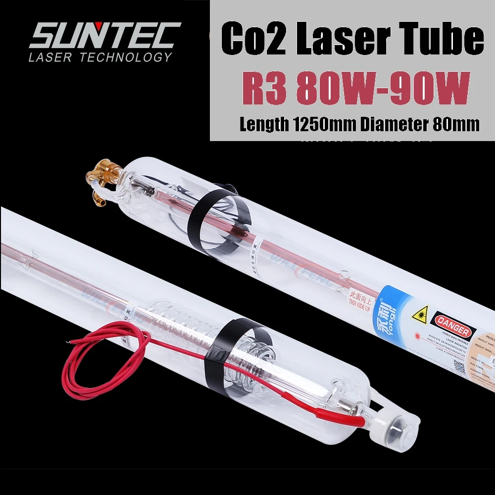 SUNTEC YL R3 80W CO2 Laser Tube Length 1250MM Dia. 80mm for CO2 Laser Engraving Cutting Machine With Wooden Case Box Packing