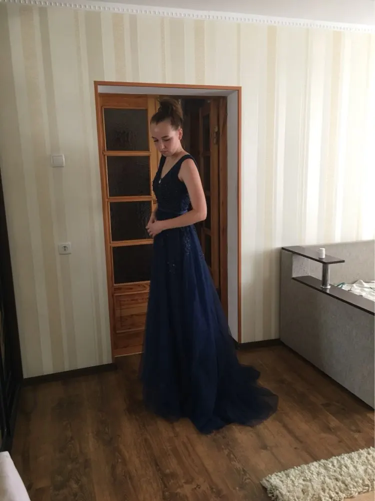 navy blue FADISTEE элегантные длинные платья для подружек невесты с аппликацией Кружева Бисероплетение Кружева Стиль свадебное платье до 50 - Цвет: navy blue