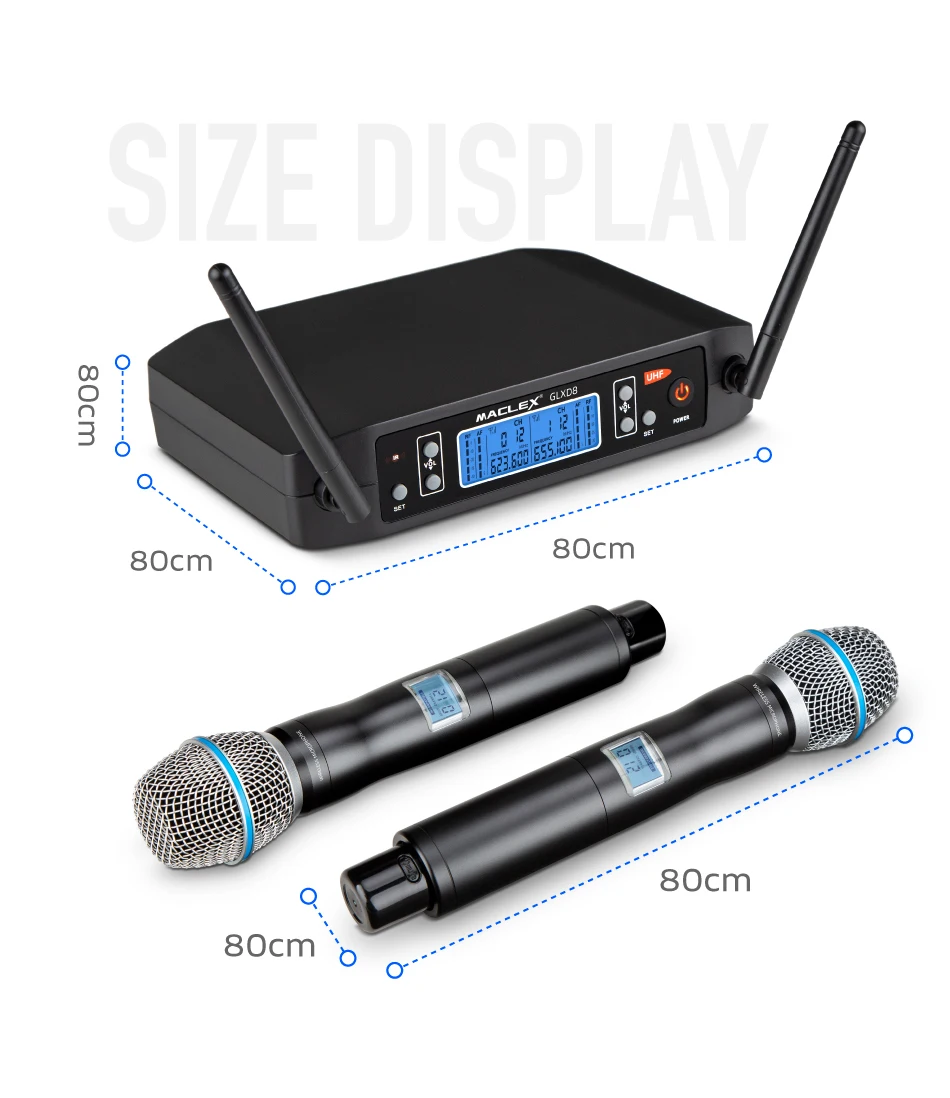 Maclex GLXD8 высококачественный профессиональный двойной беспроводной микрофон Система сценические церковные выступления два металлических караоке микрофон