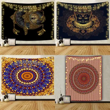

Mandala Tapestry Wall Hanging Hippie Polyester Home Decor Blanket Fabric Bedroom 180×230CM With 6M LED Light