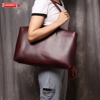 

2020 New Genuine Leather Women Tote Bag Retro Female Handbag Shopping Bag Shoulder Bags Large Capacity First Layer Leather Soft