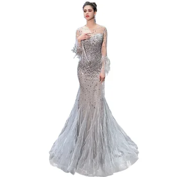 

Hot High-end Custom Handmade Dress Sexy Waist Swing Fishtail Temperament Backless Hostess Noble Elegant Glitter Sequin Dress