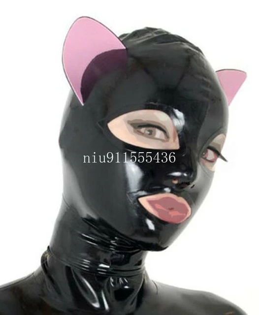 Latex Mask Rubber Unisex Hood Cosplay Cat woman Back Zipper Rubber Fetish  Cosplay Mask Latex Headgear