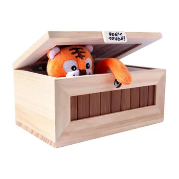 

Wooden Electronic Useless Box Cute Tiger Funny Gift Don't Touch Tiger Toy With Sound Stress-Reduction Hand Made Desk Decoration