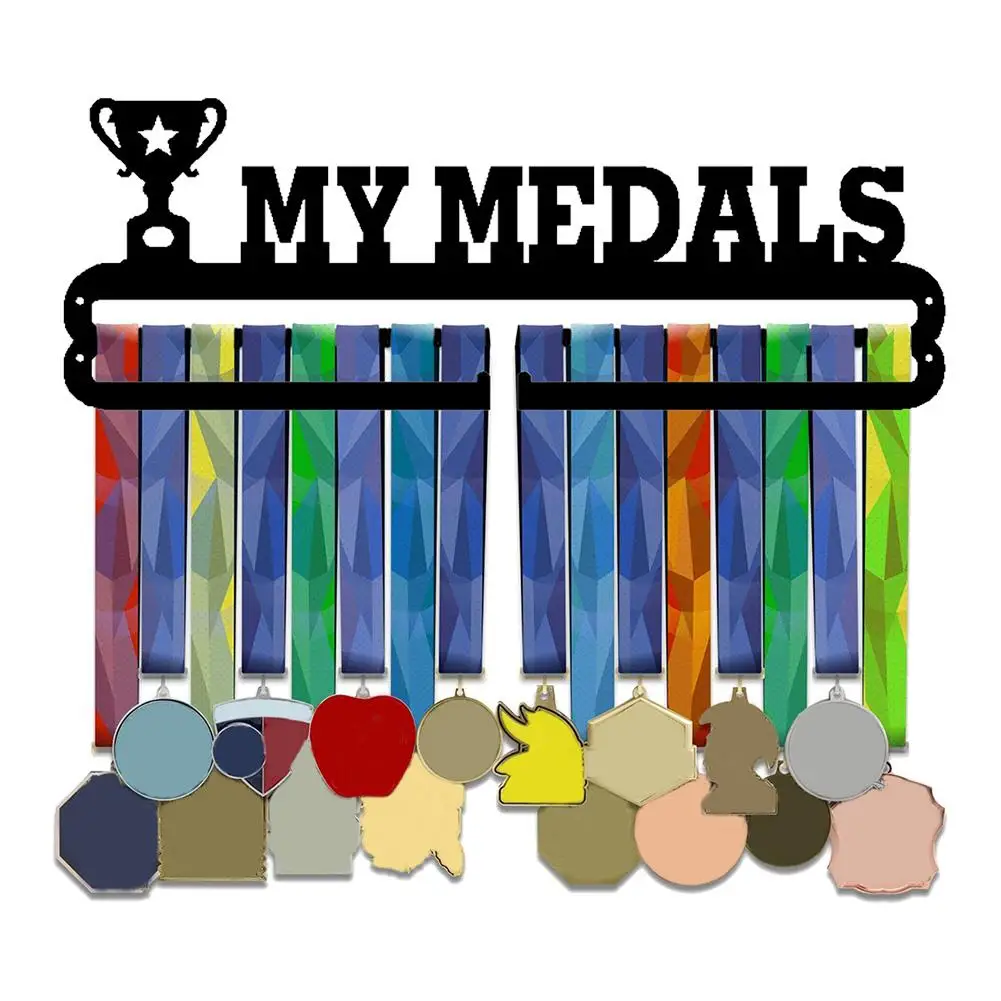 Expositor de medallas MY Medals Negro Soporte para medallas Deportivas Soporte para medallas de Montaje en Pared Metales Soporte para premios Soporte para Almacenamiento de medallas