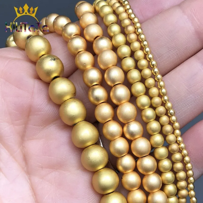 

Natural Matte Gold Hematite Stone Beads Round Loose Spacer Beads For Jewelry Making DIY Charms Bracelet Accessories 2 3 4 6 8mm