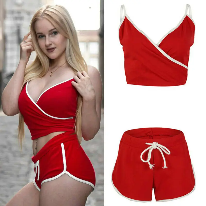 

Pop Two Piece Women Crop Tops+Shorts Bodycon Casual Outfit Outwear Tracksuit Off Shoulder Sweet Soft Summer Skinny Clothes