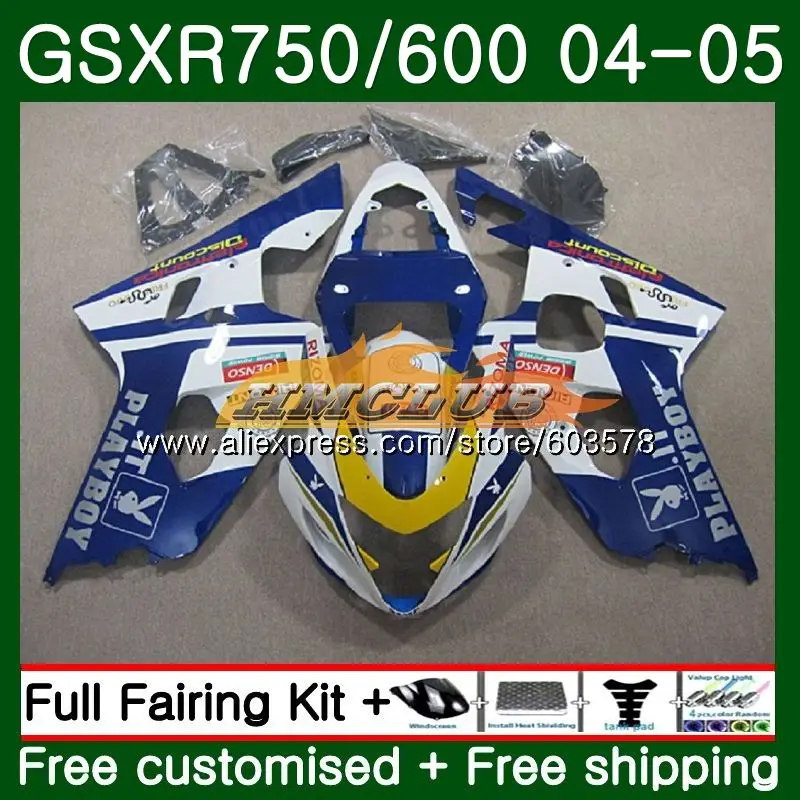 Средства ухода за кожей для SUZUKI GSXR 750 K4 GSXR 600 GSX-R600 04 05 5CL. 40 ярко-белого и синего цвета GSXR-600 GSX R750 GSXR600 04 GSXR750 2004 2005 обтекатель