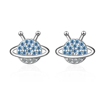 

925 Sterling Silver Hypoallergenic Crystal Planet Round Stud Earring for Women Girl Earrings Wedding Jewelry Gift Brincos eh1229