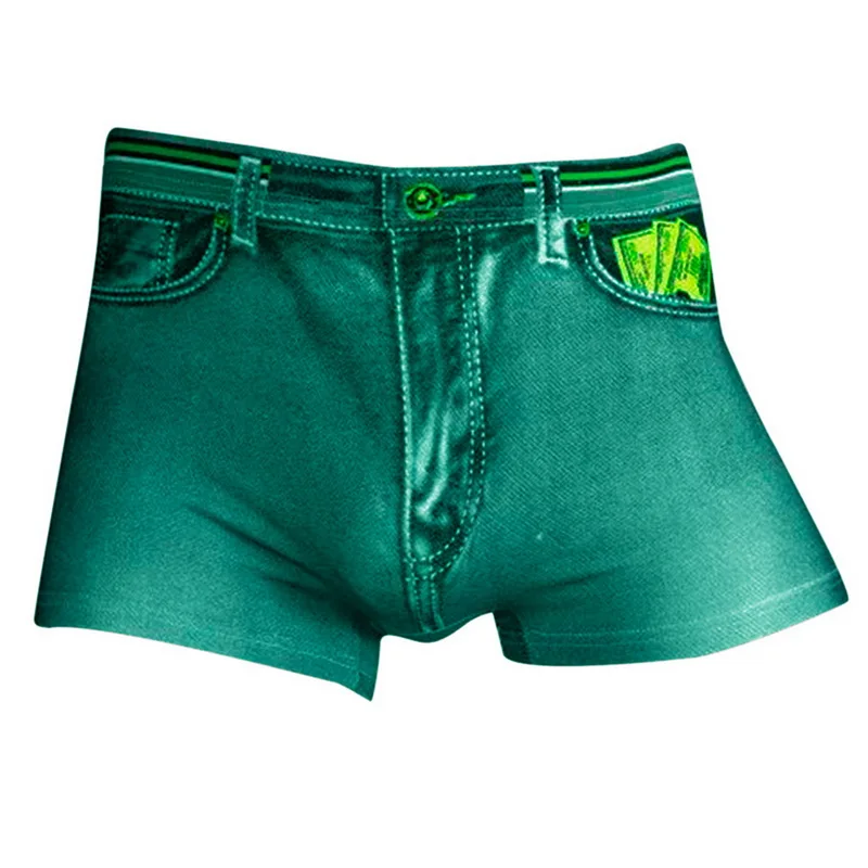 Denim Green Мужские боксеры размера плюс, высокоэластичные боксеры, мужские джинсы с принтом, мужское мягкое тонкое нижнее белье, Homme, джинсовые дышащие мужские хлопковые шорты - Цвет: Denim Green