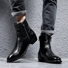 Мужские ботинки из натуральной кожи; классическая мужская модная обувь на низком каблуке; ботинки на молнии из коровьей кожи; однотонная обувь в западном стиле; большие размеры; zy846