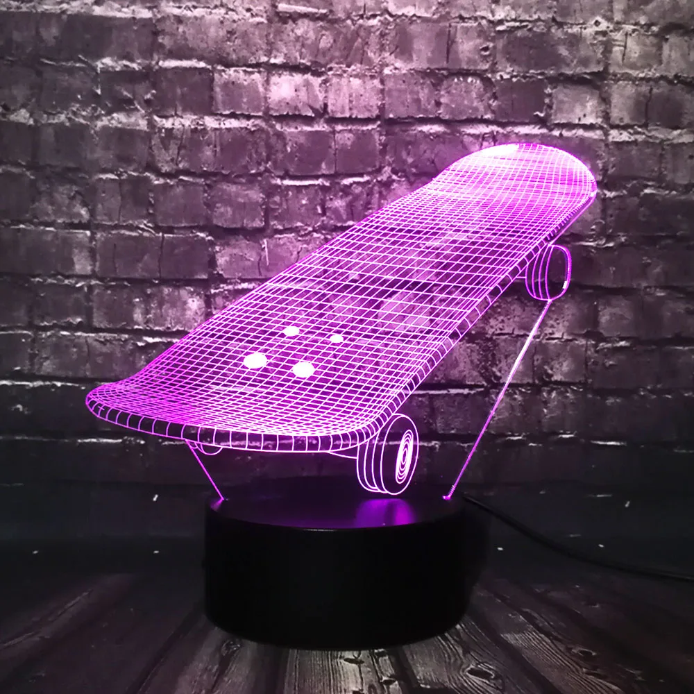 Спортивный скейтборд 3D светодиодный USB лампа трехмерные инновационные настольные компьютеры светильники RGB контроллер настроение сенсорный пульт дистанционного декора игрушка