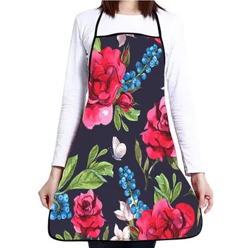

Cooking Apron Flowers printed Waist Chef BBQ Adjustable Waterproof Kitchen Apron Male & Female Chef's Universal Aprons Drop Ship