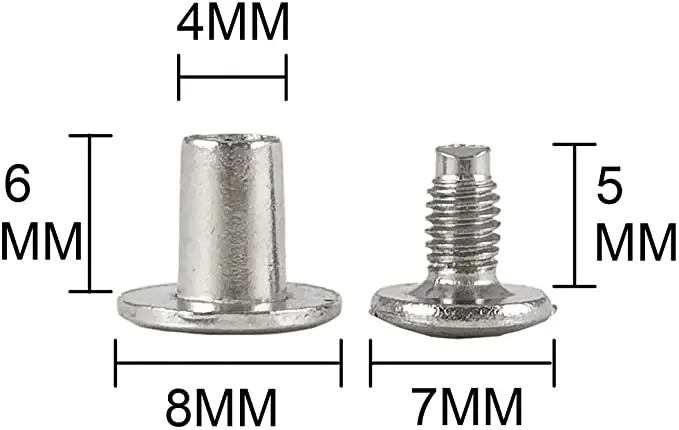 50 Sets 8x6mm Round Flat Head Chicago Screw Button Metal Rivets For Leather Craft Clothing