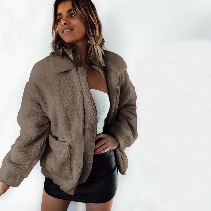 price reduction Plus Size Fleece Faux Shearling Fur Jacket Coat Women Autumn Winter Plush Warm Thick Teddy Coat Fem