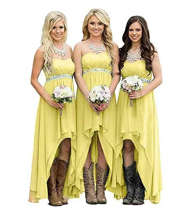 Один элемент модные высокие низкие бирюзовые шифоновые платья подружки невесты - Цвет: Цвет: желтый