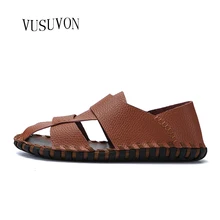 Новое поступление; кожаные сандалии; Мужские сабо; пляжная обувь для улицы; мягкие туфли на плоской подошве мужские повседневные сандалии ручной работы; коллекция года; Летняя мужская обувь