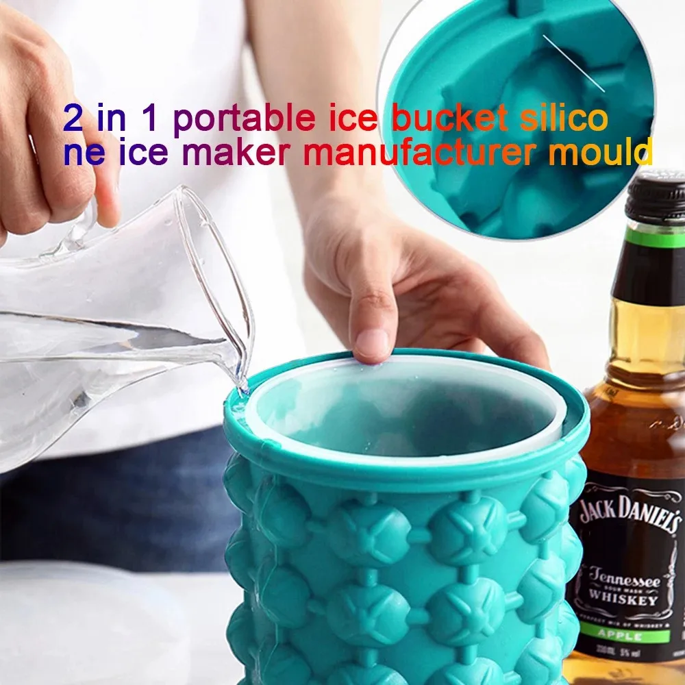 Silicone Ice Bucket Ice Mold with lid, Portable Space Saving Ice Bucket For  Freezer Cube Maker