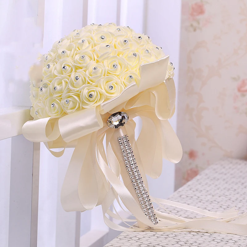 Handmade Bridal Artificial Foam Roses Flower Bride Bouquet Wedding Party Decor