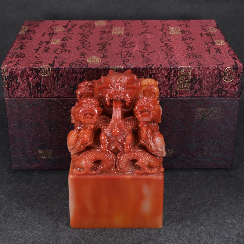 Shoushan stone large seal 9 Dragon jade great signet national calligraphy decoration Ancient Emperor seal cutting