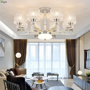 

Modern Chrome Nickel Led Chandeliers Lighting Living Room Glass Led Pendant Chandelier Lights Dining Room Hanging Lamp Fixtures