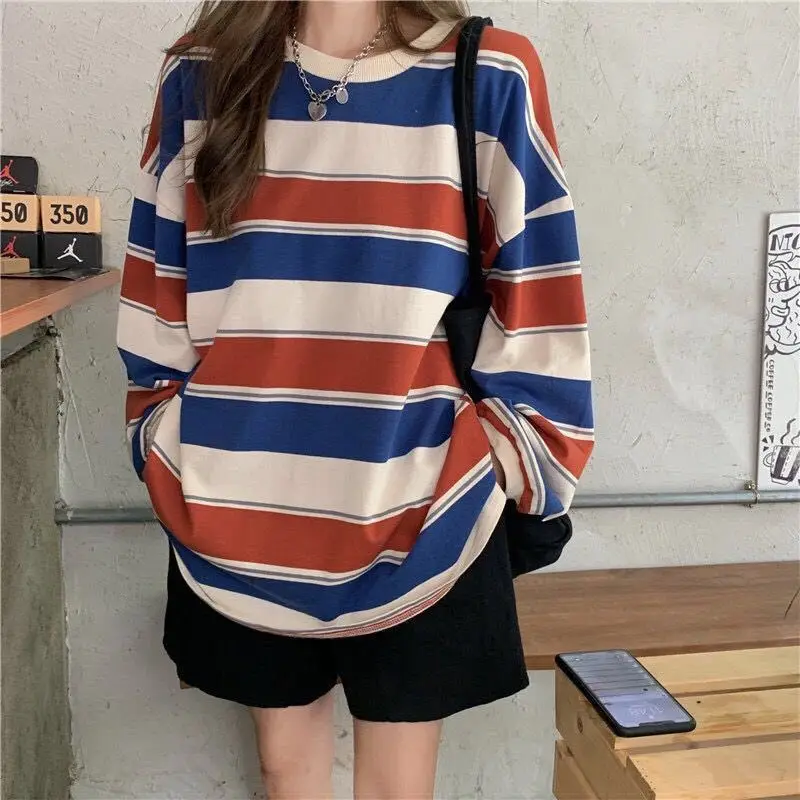 Mejores Ofertas HOUZHOU sudaderas con capucha sudadera a rayas Streetwear mujeres Harajuku de talla grande suéter coreano moda para parejas juego de manga larga Tops 8bWZwX93B9j