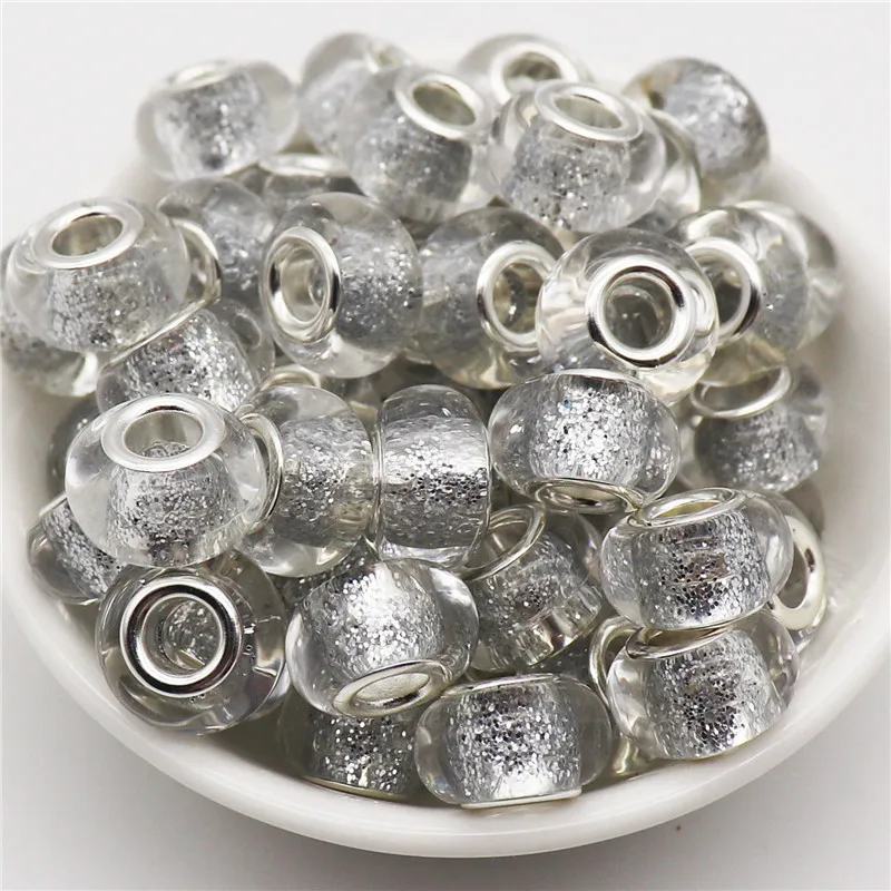 

10Pcs 16 Colors Glitter Large Hole Round Spacer Beads for European Bracelet Bangle Chains Pendant Necklaces for Jewelry Making