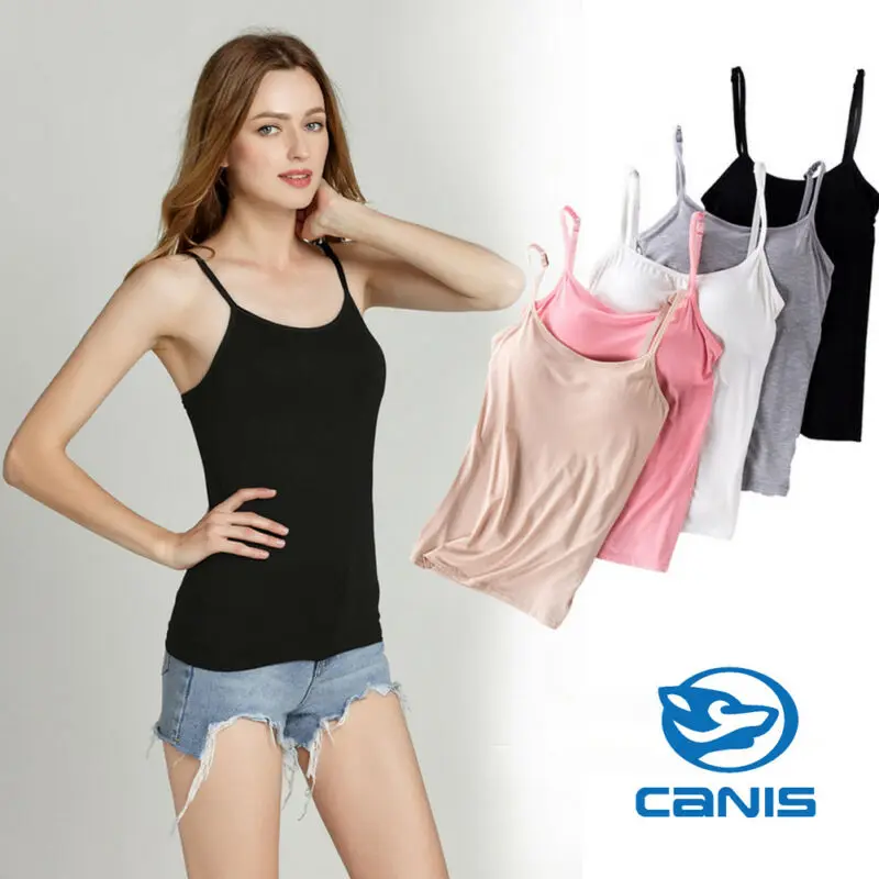 Padded Bra Tank Top Women Spaghetti Strap Camisole With Built In Bra Solid  Cami Top Female Tops Vest Fitness Clothing - Tanks u0026 Camis - AliExpress
