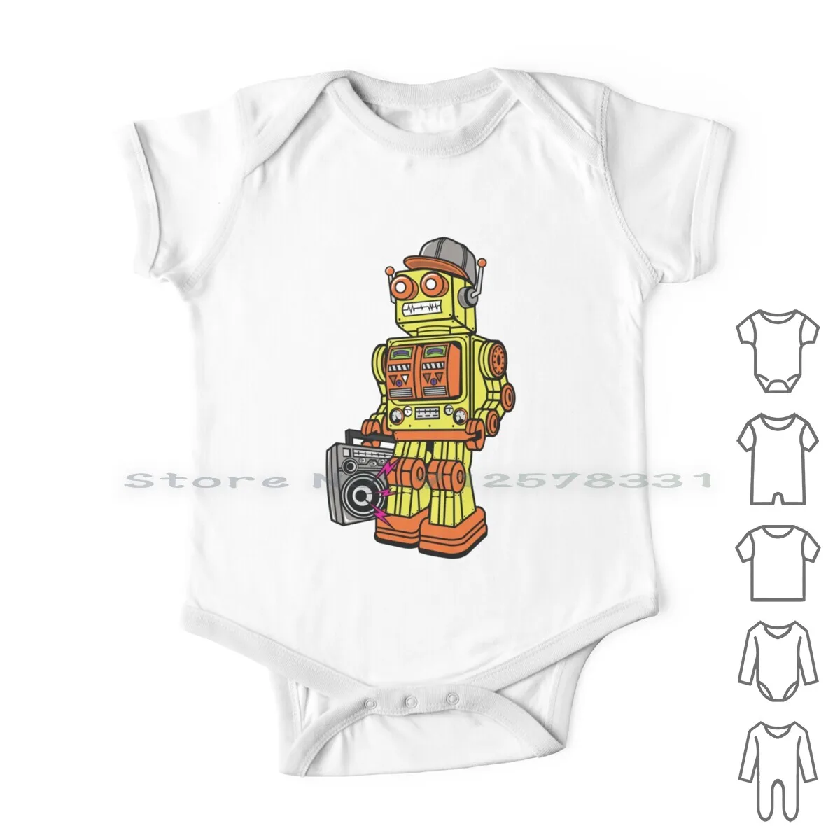 Robot Retro Neonato Vestiti Pagliaccetti Tute Di Cotone Robot Ghettoblaster Roboto Boombox Roboto Musica Giallo Arancione