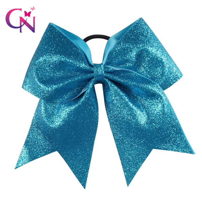 

CN 8 Pcs/lot 7" Solid Sparkling Glitter Cheer Bow With Elastic For Girls Kids Large Bling Elastic Ponytail Hair Accessories