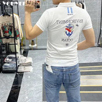 Polo T-shirt lettera maschile ancora ricamata Slim Fit moda 2021 estate nuove felpe Casual risvolto Tee cotone abbigliamento uomo