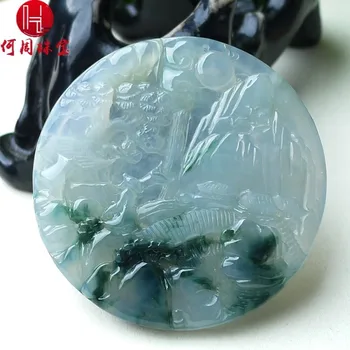 

Hezhou jewelry!Myanmar natural jade!Exquisite hand carving!Landscape pendant!Exquisite workmanship!31.29g