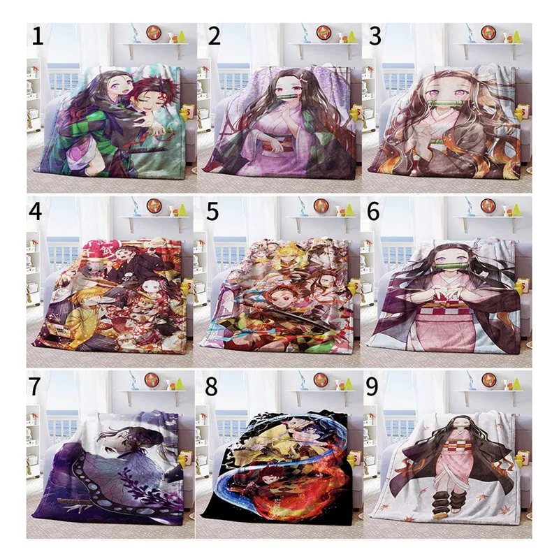 

Devil's Blade Folded Anime Blanket Demon Slayer Tanjirou Nezuko Summer Quilt Nap Blanket Kimetsu No Yaiba Home Decor Bedding