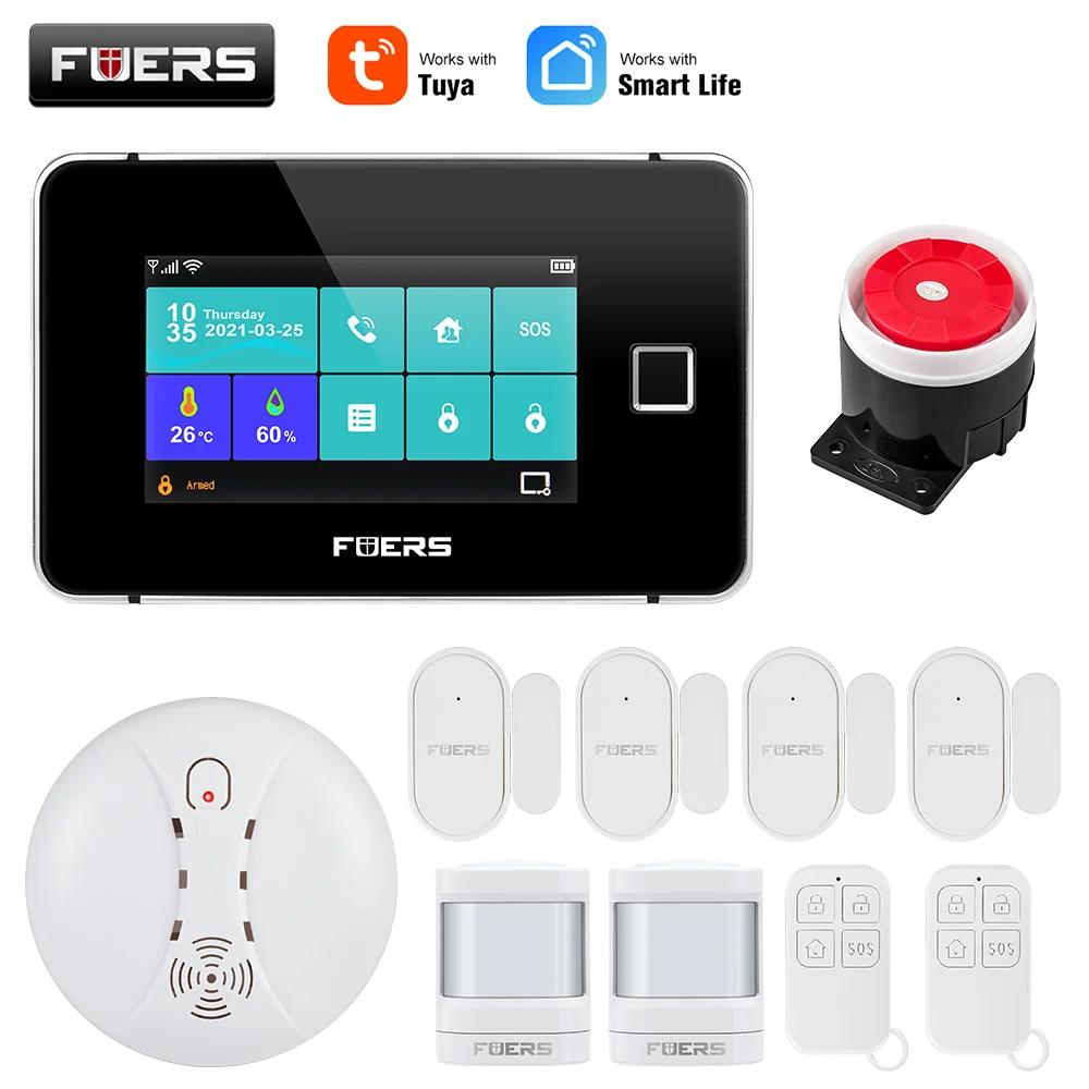 ring keypad motion sensor FUERS Tuya WiFi GSM Smart Home Security Alarm System Kit Wireless 433MHz Control Siren IP Camera IPR Motion Door Window Smoke alarm lamp Alarms & Sensors