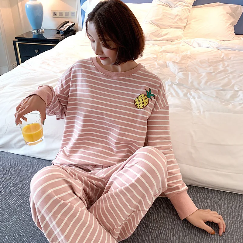 

Pajamas Women Long Sleeve Set Pink Striped Fruit Set M-XXL 3 PCs Color