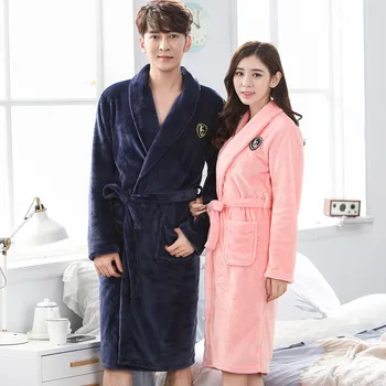 

Padded Flannel Lovers' Sleepwear Robe Softy Comfortable Nightgown Warm Ultra Thicken Sleepwear Winter New Short Sleeve Pajamas