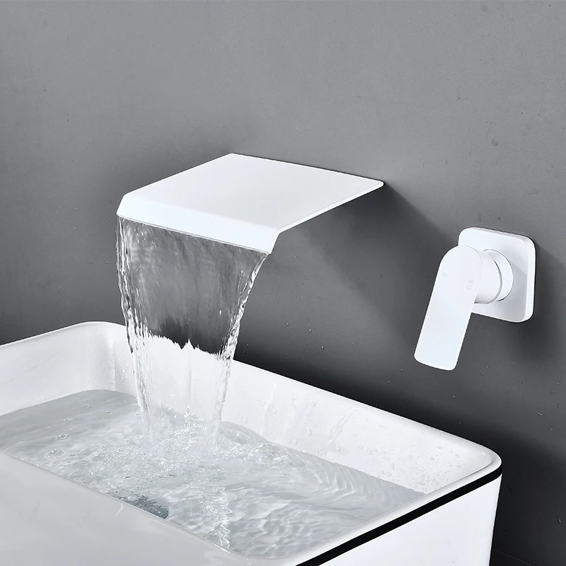Bathroom Faucet Wall Mounted Waterfall Basin Taps Hot & Cold Water Mixer