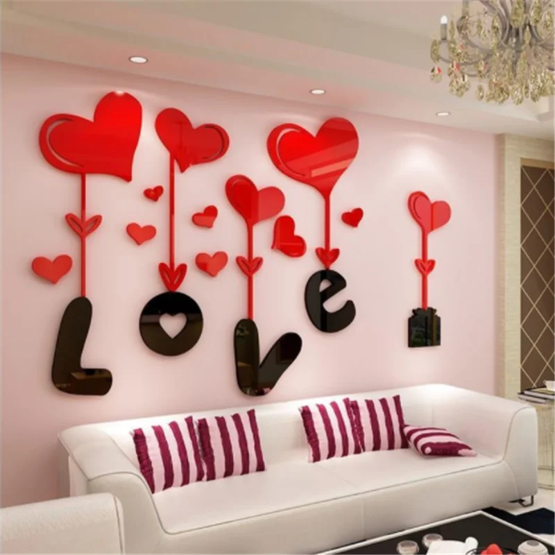 

Acrylic Romantic Love Wall Sticker TV Sofa Background Bedroom Mural Warm Waterproof Decals Wallpaper Wall Decor