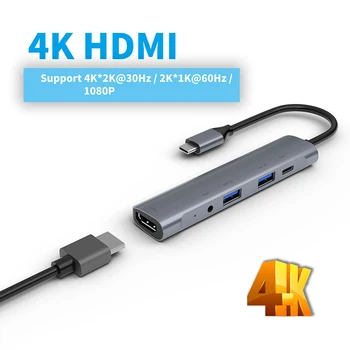 

5 in 1 USB C Hub Type C to USB 3.0 for PC Notebook Accessories USB-C Hub TF VGA HDMI Adapter RJ45 Network Card