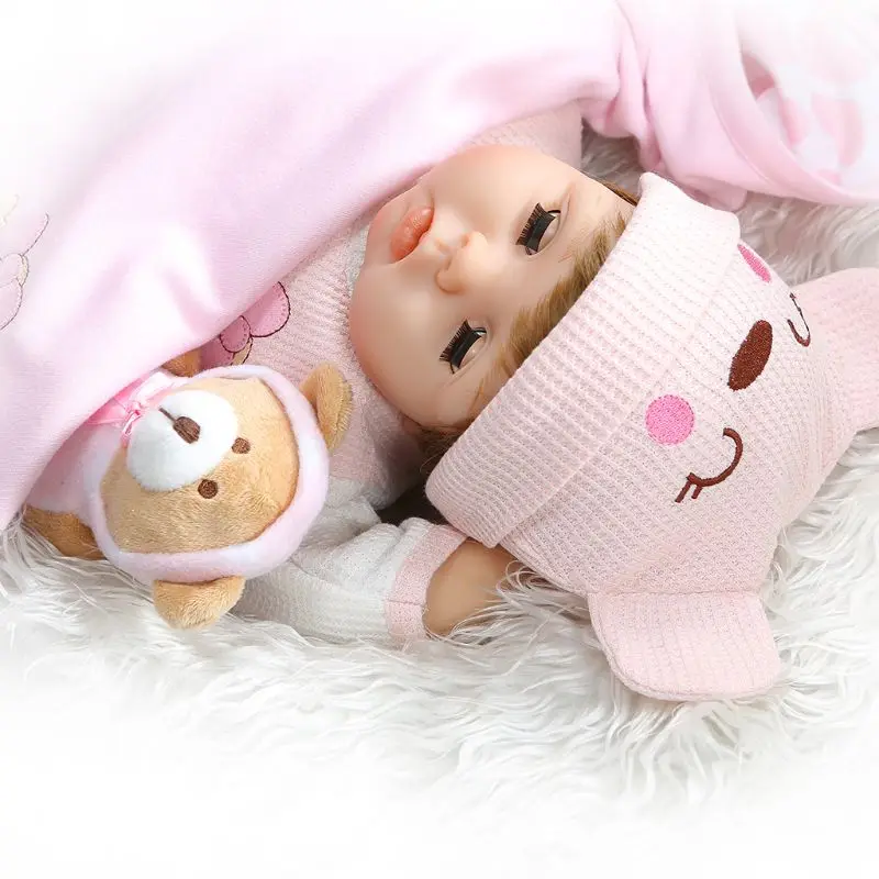 

55cm Realistic Reborn Doll Soft Silicone Vinyl Newborn Babies Girl Bear Lifelike Handmade Toy Children Birthday Gift Y4QA