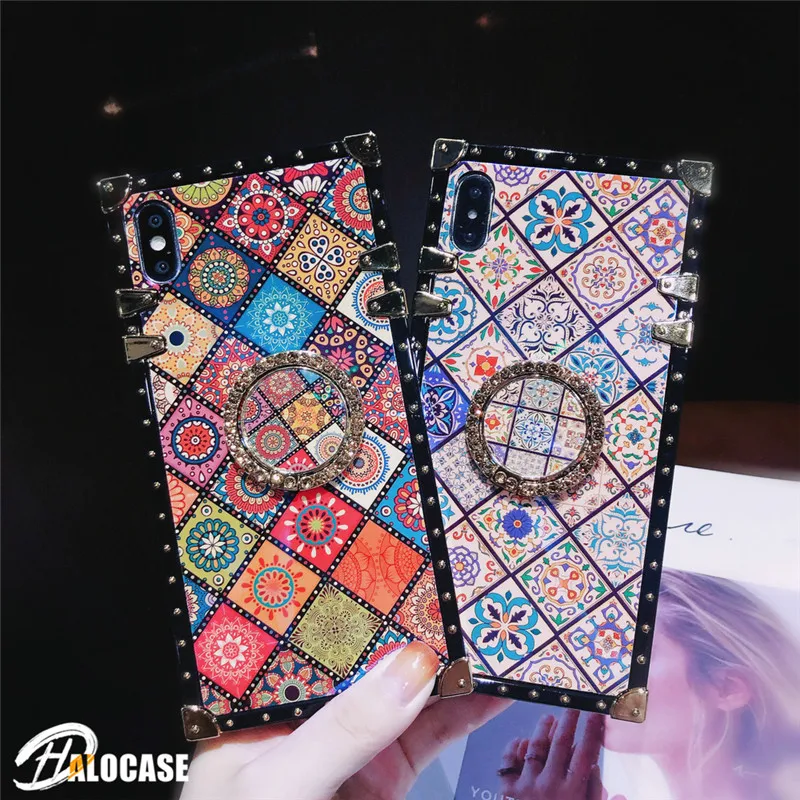 

For Samsung Note 10 Plus A50 A70 S10e S10 Plus S9 S8 Note 9 8 A10 A30 A20 M20 M30 Cases Chinese Square Blue Ray Ring Stand Cover